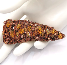 Copper Wire Wrapped Beaded Long Triangle Vintage Hair Barrette Clip Unique