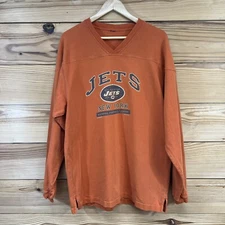 New York Jets Shirt Medium Vtg 1999 VF Knitwear Orange V-Neck Pullover B152
