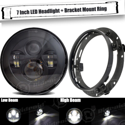 7 inch LED Headlight Hi/Lo Beam Round Lamp + Mount Ring For Harley Motorcycle
