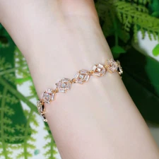 Yellow Gold Plated Crystal CZ Geometric Crystal Chain Bracelet for Women Pageant