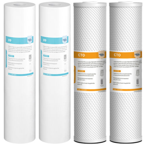 2 Stage 20"x4.5" Big Blue Whole House Sediment Carbon Water Filter Cartridges - Picture 1 of 15