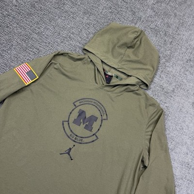Nike Jordan Michigan Wolverines Military Service Hoodie Shirt Mens Large Green