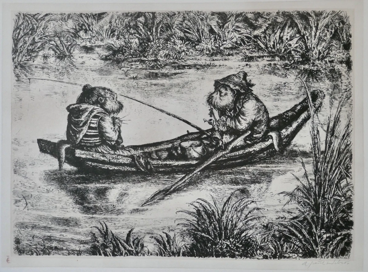 A. Paul Weber, Lithographie 1959, signiert, Otti und Ottchen