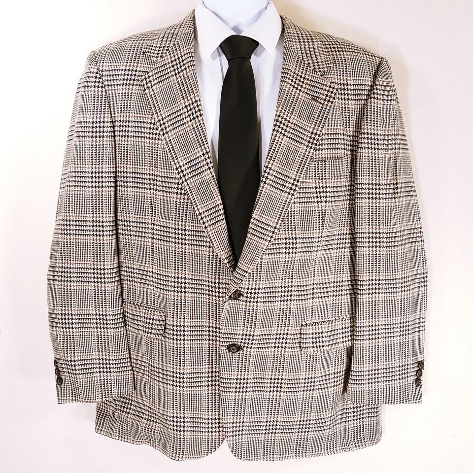 Abrigo deportivo Botany 500 para hombre 42R marrón lana geométrica Blazer chaqueta 2 Bttn 1 ventilación Foto 2 de 4