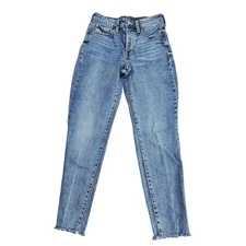 Old Navy Jeans Womens 0 Blue High Rise OG Straight Button Fly Raw Hem Denim