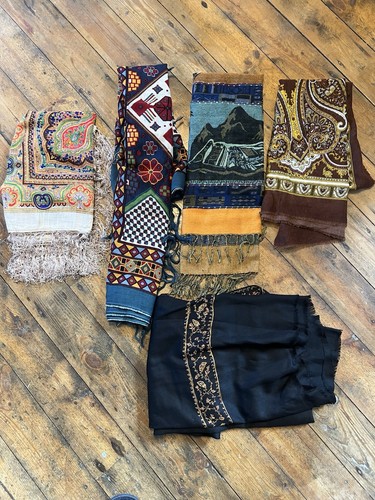 Job lot of 5 Desirable Pattern Scarves + Throws Vintage + Modern Ethnic Tribal