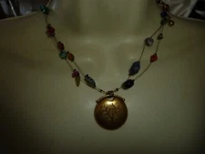CHICO`S TREE OF LIFE PENDANT GOLD TONE w WIRED MULTI  BEADS NECKLACE #24/14A