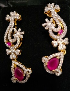 Authentic Imitation Crystal Earrings Stone Ruby Gold Plated
