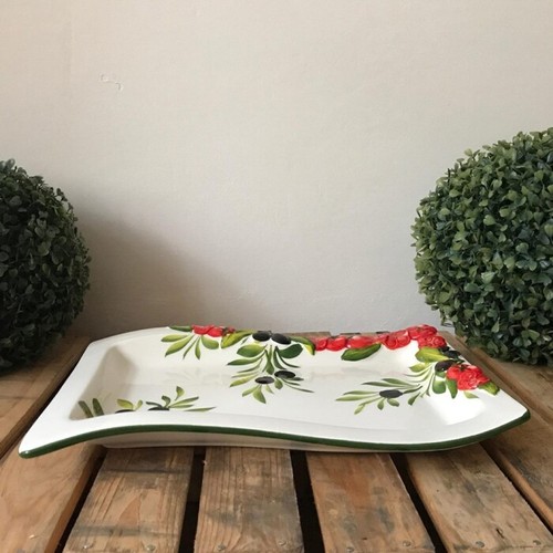 BASSANO KERAMIK HANDBEMALTE SERVIERPLATTE 33 CM TOMATEN MOTIV ITALIEN NEU - Picture 5 of 5