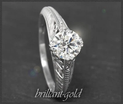 Diamant Antik Jugendstil Design Ring, 1ct Solitär Brillant, 585 Gold, Weißgold - Bild 1 von 4