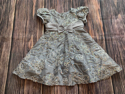 Baby Girl Rare Editions Silver Sequin Holiday Christmas Dress Sz