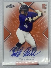 2021 LEAF PERFECT GAME TODD HUDSON ORANGE PAPER AUTO # 10/30