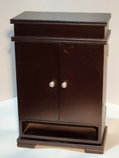 Vintage Armoire Spinning Wood Brown Jewelry Box. Sz: 14" Tall x 9½" Wide. Plush
