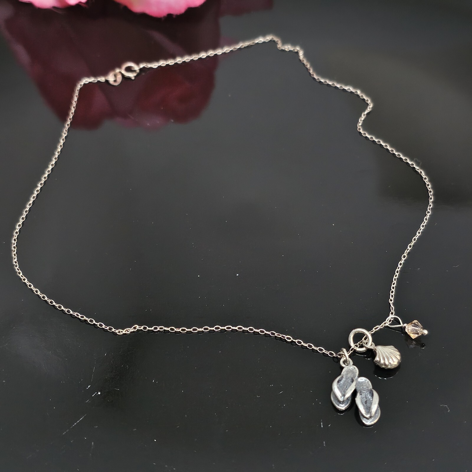 925 Sterling Silver - Flip Flops Shell Crystal Ch… - image 10