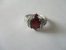 Gorgeous 3 Stone Real Red Ruby Oval cut ring sterling silver size 6