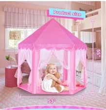 Playhouse Tent Princess Castle for Girls with LED Star Lights – 55 x 53 inches