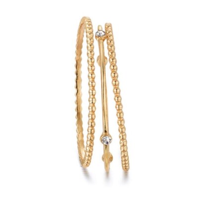 Avon Dreamy Sparkle Bangle Bracelets 3 Piece Set Lot Goldtone Rhinestone Ribbed 