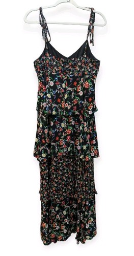 Club Monaco Black Floral Dress Suukyi Tiered Romantic Fairy Boho Festival 10 M - Picture 7 of 9