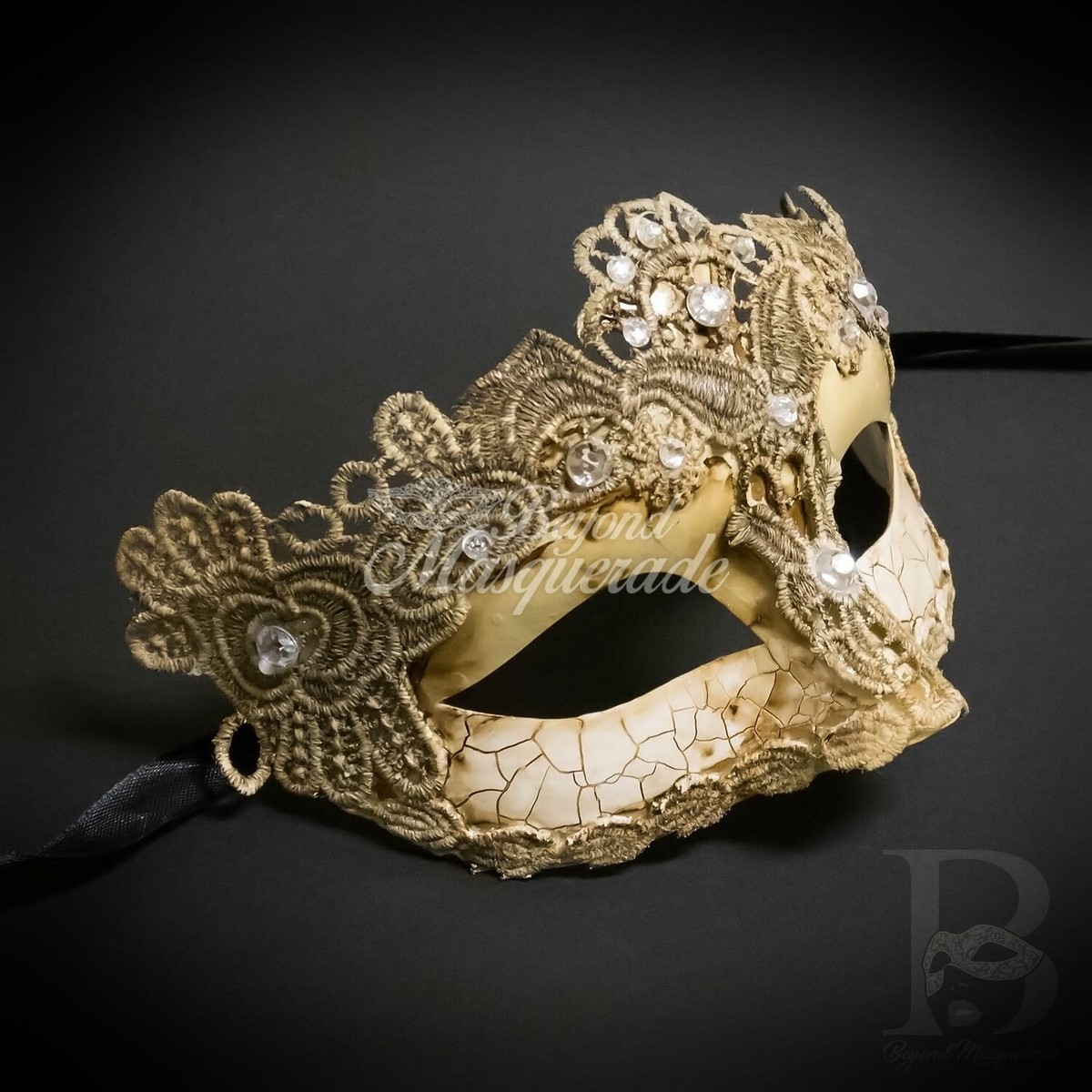 Venetian Mardi Gras Brocade Lace Masquerade Mask with Clear