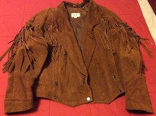 Vtg Weather Master Scully Brown Suede Leather Fringed Cowboy Western Jacket Med
