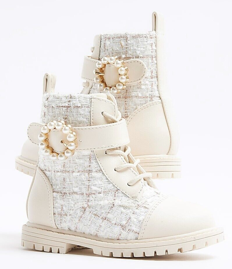 B/NEW Ltd Edition RIVER ISLAND MINI GIRLS Diamonte&Pearl BUCKLE BOOTS *SOLD-OUT*