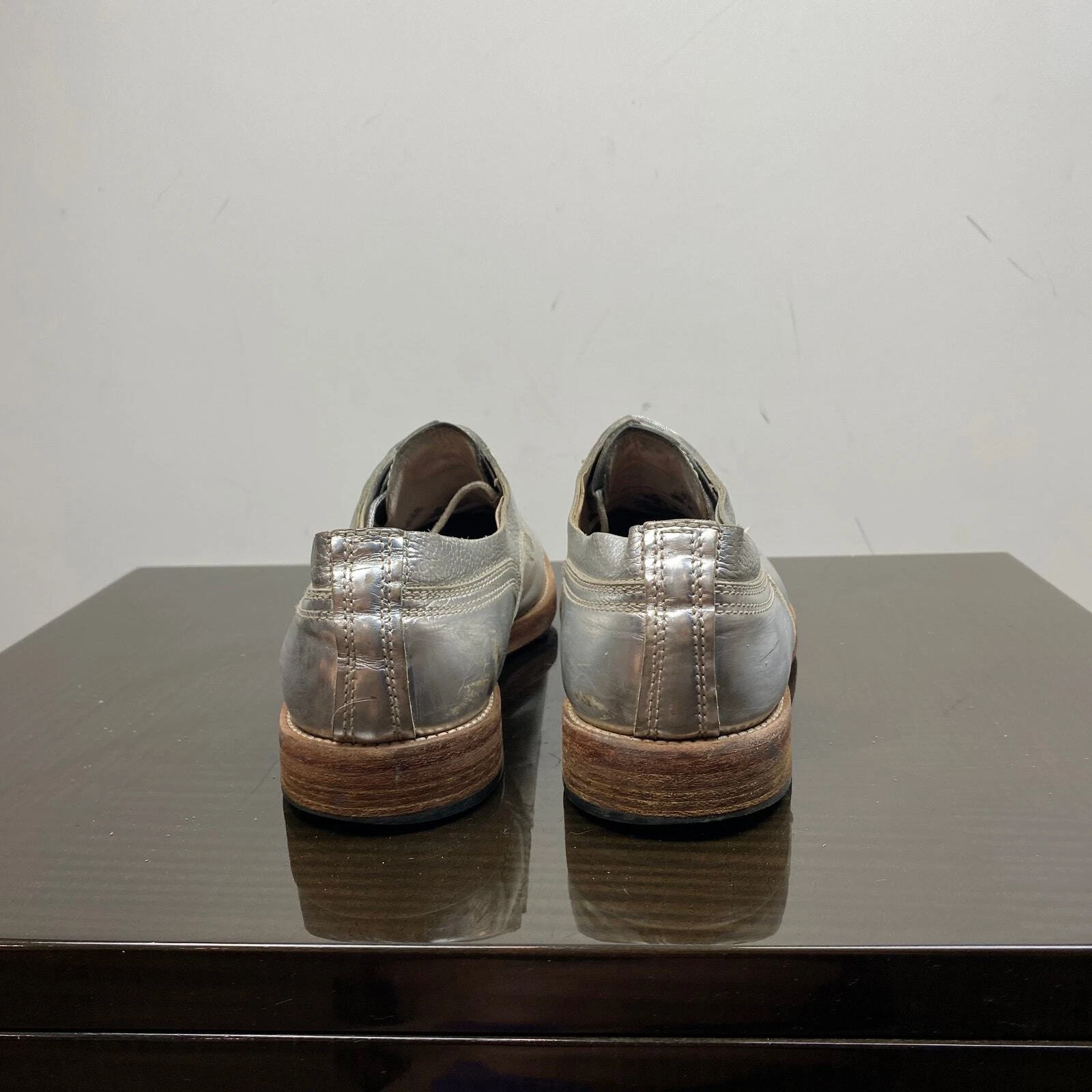 Acne Studios Askin Metal Silver Cap Toe Derby Oxford scarpe uomo 43 US 10