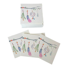 50 pcs Earring Jewelry Display Cards White Dream Catcher Feather Theme 2 3/8