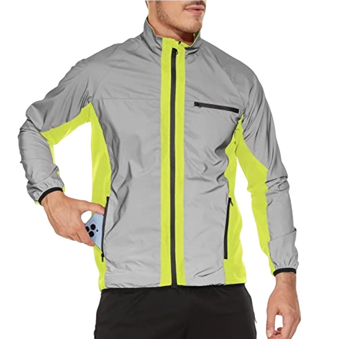 Windbreaker Mens 2XL Yellow Reflective Zip Up Cycling Running Gorpcore NWT