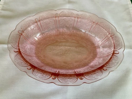 Jeannette Pink Depression Glass Cherry Blossom Oval Serving Bowl 9”