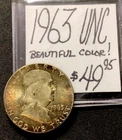 1963 Franklin Silver Half Dollar UNC! Beautiful Color! ENN Coins