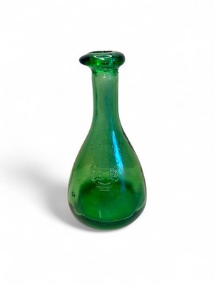 Antique Dark Olive Green Glass Bottle 9'' Pear Shape Shield Crest Pontil Scar