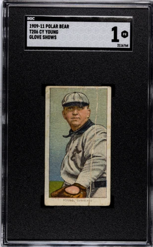 1909-11 T206 Polar Bear Cy Young Glove Shows SGC 1