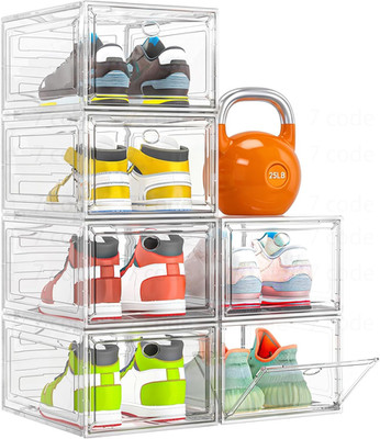 Thickened Clear Shoe Storage Organizer with Magnetic Door, Sturdy Stackable Shoe