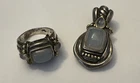 Vintage Sterling Silver 925 & 14k Gold Chalcedony Gemstone Ring and pendant
