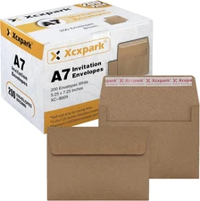 200 Printable A7 Invitation Envelopes 5.25 X 7.25, Self Seal, Brown Kraft Paper