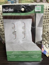 Bucilla Stamped Embroidery ~ Floral Scroll Pillowcase Pair #47706 New In Package
