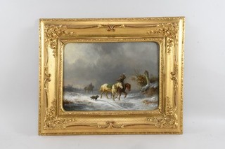 Q53F32 Adolf Schmidt (1827 1880) Painting Horsemen in Winter Landscape Signed