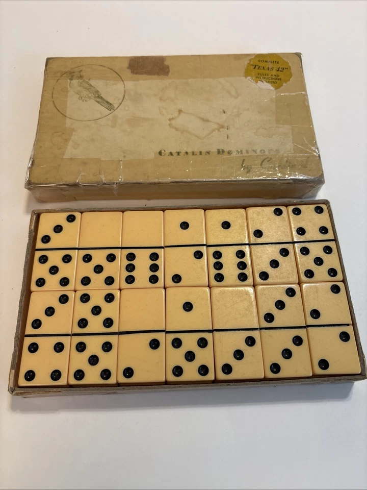 VTG Catalin Bakelite Butterscotch Dominoes by Cardinal USED #2 - Image 2 of 3