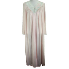 Vintage Shadowline Nylon Robe Womens Size M Pink Long Sleeve Lace Trim Long