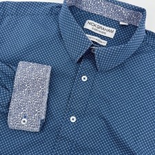Nick Graham Everywhere Men's Blue Geometric Print Stretch Modern Fit Shirt XL