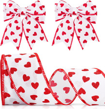 Valentines Day Wired Ribbon 11Yard 2-1/2Inch Glitter Red Heart Ribbon Burlap Hap