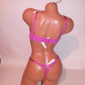 Victoria Secret Bra Set 36C Unlined Demi Medium Thong Panty Pink Shine Strap New