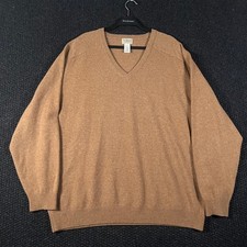LL Bean Mens V-Neck Sweater XXL Brown Lambswool Heathered Tan Knit OQY78