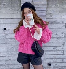Zara strickpullover mit volant GR-M-Rosa NEU mit etikett