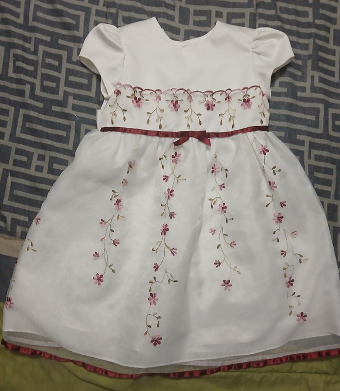Girls  Size 4T Dress Elegant formal Off white with Burgundy embroidered Flowers