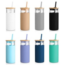20 oz Glass Tumbler with Lid and Straw, Iced Coffee Cup and Smoothie Cup with...