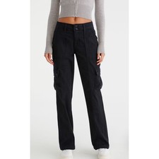 Aeropostale Wide Leg Elastic Back Waist Black Utility Cargo Pants WM's Large EUC