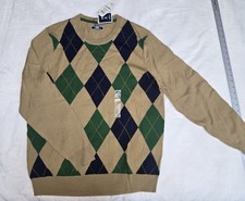 NEW Club Room Sweater Mens Large Merino Wool Blend Diamond Argyle Green 80 MSRP