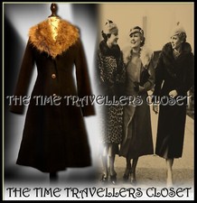 Joe Browns Fur Collar Black Winter Wool Blend Coat Jacket Ww2 40s Wartime Uk 10
