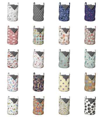 Ambesonne Cartoon Funny Laundry Bag Hamper Basket with Handles Laundromats